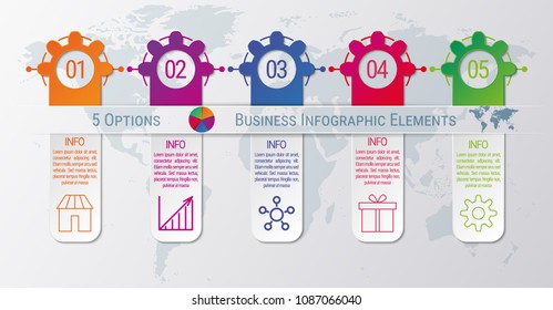 5-steps timeline infographic design vector template. Graphic elements with five options of business data