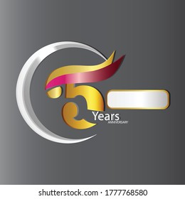 5TH. 5 year anniversary. Warning retro isolated vector symbol. 2 vintage logos with circles and gold ribbons against a dark background. Vector