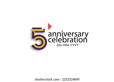5th, 5 years, 5 year anniversary
 celebration abstract style logotype. anniversary with purple, yellow, orange color isolated on white background, vector design for celebration, invitation, greeting c