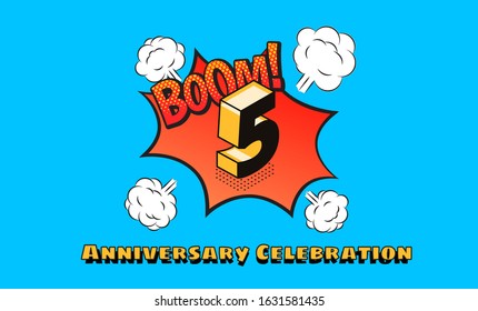 5th anniversary background comic theme with blue background and isometric numeric, editable vector eps 10