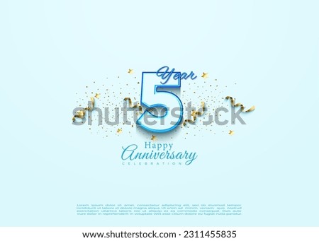 5th anniversary with beautiful coloring and lavish ornamentation. vector premium design.