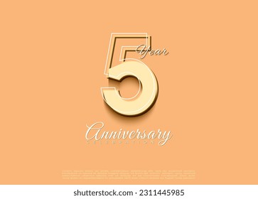 5th anniversary with a beautiful cream background. vector premium design.