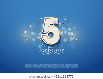 5th anniversary with beautiful transparent small bubble background. vector premium design.