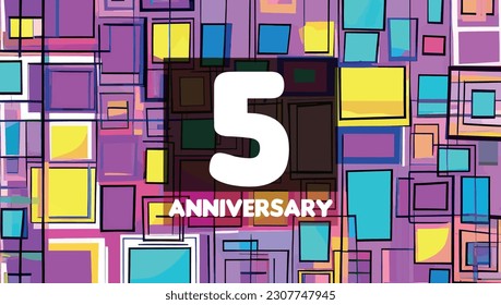 5th anniversary birthday celebration horizontal with colorful background lines and squares