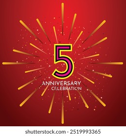 5th Anniversary celebration, 5 Anniversary celebration, Realistic 3d sign,Explosion burst Black background, festive illustration, Pink, Yellow number 5 sparkling confetti, 5,6
