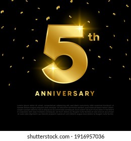 5th anniversary celebration with gold glitter color and black background. Vector design for celebrations, invitation cards and greeting cards.