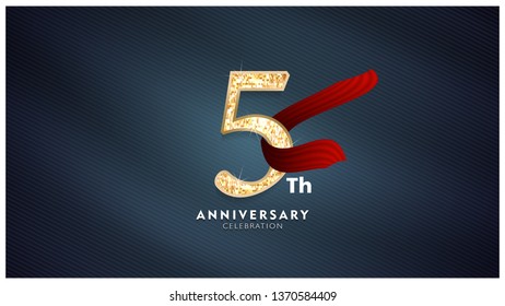 5th Anniversary celebration - Golden numbers with red fabric background	