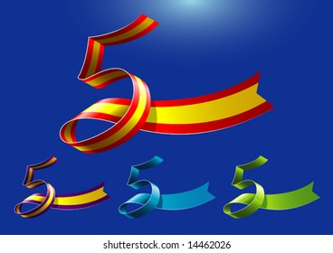 5th anniversary celebration logo type in free form ribbon style plus 3 more color options.