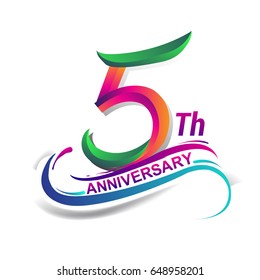 5th anniversary celebration logotype green and red colored. five years birthday logo on white background.