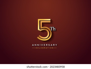 5th anniversary celebration logotype with linked number gold and silver color isolated on elegant color. vector anniversary for celebration, invitation card, and greeting card