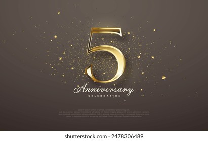 5th anniversary celebration with vector number 5th in shiny gold. Premium vector design for greetings, party invitations and social media posts.