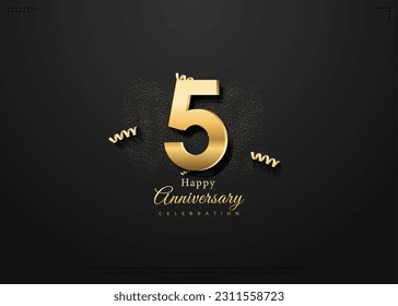 5th anniversary with curved golden numerals. vector premium design.