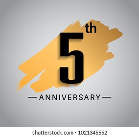 5th anniversary design with golden brush isolated on white background for celebration event