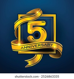 5º Aniversario diseña una cinta dorada envuelta alrededor del número '5' sobre un fondo azul oscuro. Perfecto para celebrar hitos o promover eventos de aniversario con un lujo.