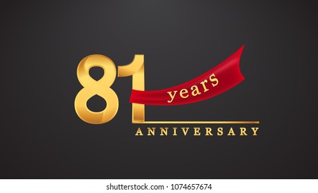 5th anniversary design logotype golden color with red ribbon for anniversary celebration