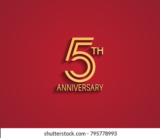 5th anniversary design logotype with line style golden color for celebration event isolated on red background