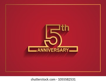 5th anniversary design with simple line style golden color isolated on red background for celebration event