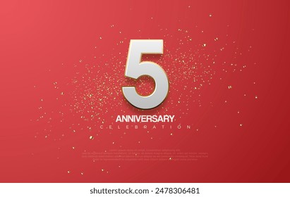 5th anniversary design vector. With an illustration of a white swan covered in gold. With an elegant red background.