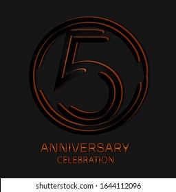 5th Anniversary with elegant black line motifs in circles, anniversary template design for web ,Creative poster, booklet, leaflet, flyer, magazine, invitation card