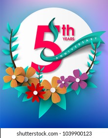 5th Anniversary emblems , anniversary template design for birthday, sale banner and celebrate, invitation card for spring sale and summer sale
