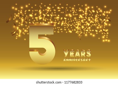 5th Anniversary gold numbers. background for anniversary