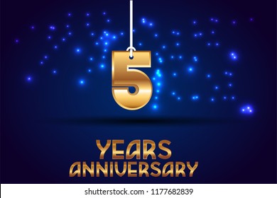 5th Anniversary gold numbers. background for anniversary