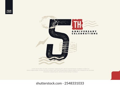 5º aniversario con textura grunge y Formas geométricas abstractas