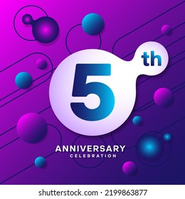 5th Anniversary Logo With Colorful Abstract Background, Template Design For Invitation Card And Poster Your Birthday Celebration. Vector Eps 10