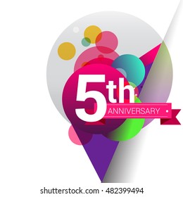 5th Anniversary logo, Colorful geometric background vector design template elements for your birthday celebration.