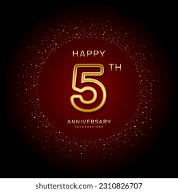 5th anniversary logo design with a double line concept in gold color, logo vector template illustration