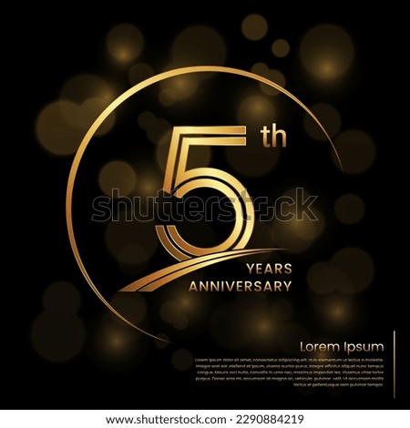 5th Anniversary logo design with double line numbers. Golden anniversary template. Vector Logo Template