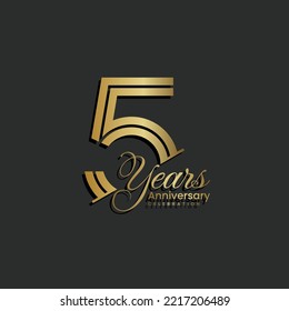 5th Anniversary logo design. Five years Celebrating Anniversary Logo in gold color for celebration event, invitation, greeting, web template, flyer, banner, Double line logo, vector illustration