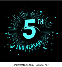 5th anniversary logo with firework background. glow in the dark design concept