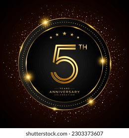 5th anniversary logo with golden color double line style