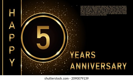 Plantilla de logo del 5º aniversario Diseño vectorial celebración de cumpleaños, emblema del aniversario de oro con anillo. Diseño de folletos, folletos, revistas, folletos, afiches, web, invitación o tarjeta de saludo.