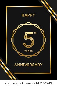 5th anniversary logotype. Anniversary celebration template design with golden ring for booklet, leaflet, magazine, brochure poster, banner, web, invitation or greeting card. Vector illustrations.