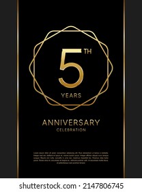 5th anniversary logotype. Anniversary celebration template design with golden ring for booklet, leaflet, magazine, brochure poster, banner, web, invitation or greeting card. Vector illustrations.