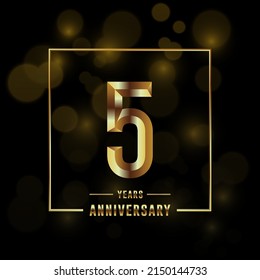 Blootipo del 5º aniversario. Diseño de planilla de celebración del aniversario con anillo de oro para folletos, folletos, revistas, póster de folleto, banner, web, invitación o tarjeta de saludo. Ilustraciones vectoriales.