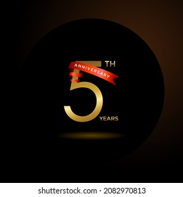 5th anniversary logotype with red ribbon. Golden anniversary celebration emblem design for booklet, leaflet, magazine, brochure poster, web, invitation or greeting card. Vector illustration. EPS 10