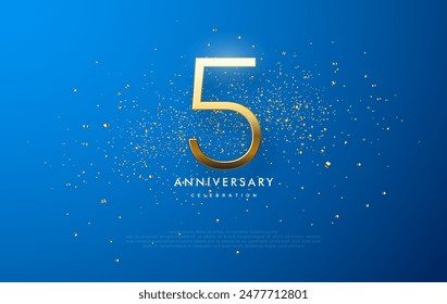 Diseño del Vector del número del 5to aniversario, con números elegantes del oro. Con una combinación de fondo azul y lujoso brillo dorado. Diseño de Vector de diseño moderno de Premium.