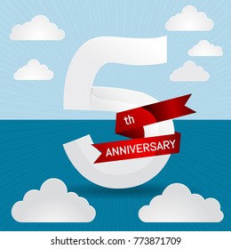 5th anniversary on sea and sky background vector.