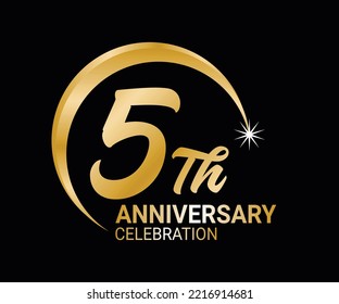 5th Anniversary ordinal number Counting vector art illustration in stunning font on gold color on black background