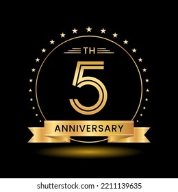 5th Anniversary, Perfect template design for anniversary celebration with gold color for booklet, leaflet, magazine, brochure poster, web, invitation or greeting card. Vector template
