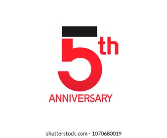 5th anniversary red and black design simple isolated on white background for celebration
