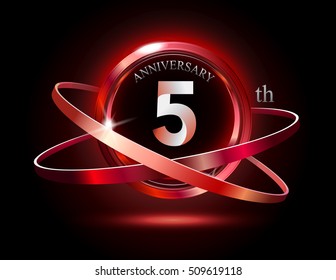 5th anniversary with shiny red ring on black background