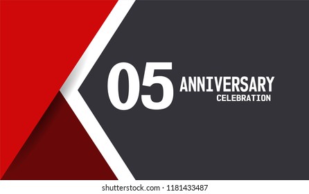 5th Anniversary simple design with white, black, and red background. White flat number