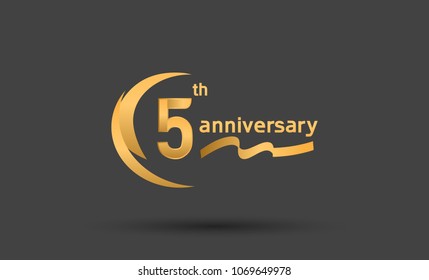 5th anniversary with swoosh golden color and ribbon for celebration event