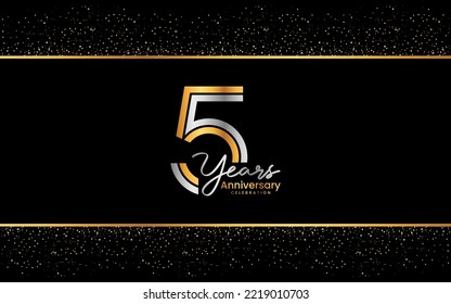 5th Anniversary template design. Anniversary Celebration logo design in golden color for celebration event, invitation, greeting card, flyer, banner, poster, double line logo, vector illustration