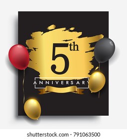 5th anniversary template design on golden brush background and balloon, vector design for greeting card and invitation card, Birthday celebration