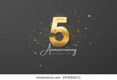 Diseño de lujo de Vector de 5to aniversario. Con una combinación de fondo dorado y negro. Hace que el diseño luzca elegante y lujoso.